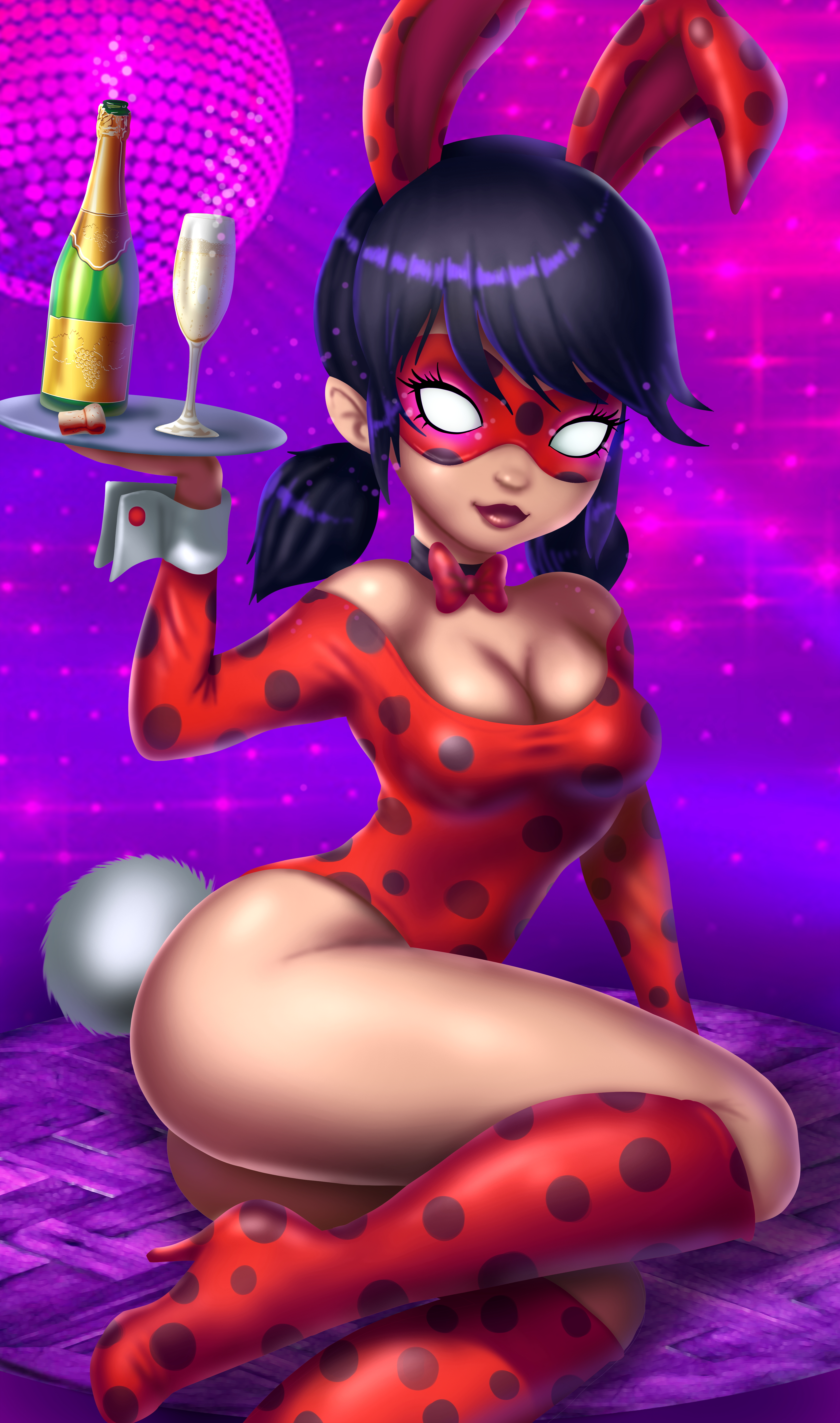 14-bis, 1girls, brainwashing, breasts, bunny ears, bunnysuit, cleavage, female, female only, hypnosis, ladybug (character), marinette dupain-cheng, mind control, miraculous ladybug, miraculous: tales of ladybug and cat noir, solo, thick thighs