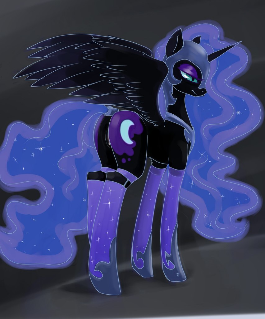 alicorn black_fur cutie_mark equine female friendship_is_magic hair helmet horn horse justpony long_hair my_little_pony necklace nightmare_moon_(mlp) pony princess_luna_(mlp) pussy solo wings