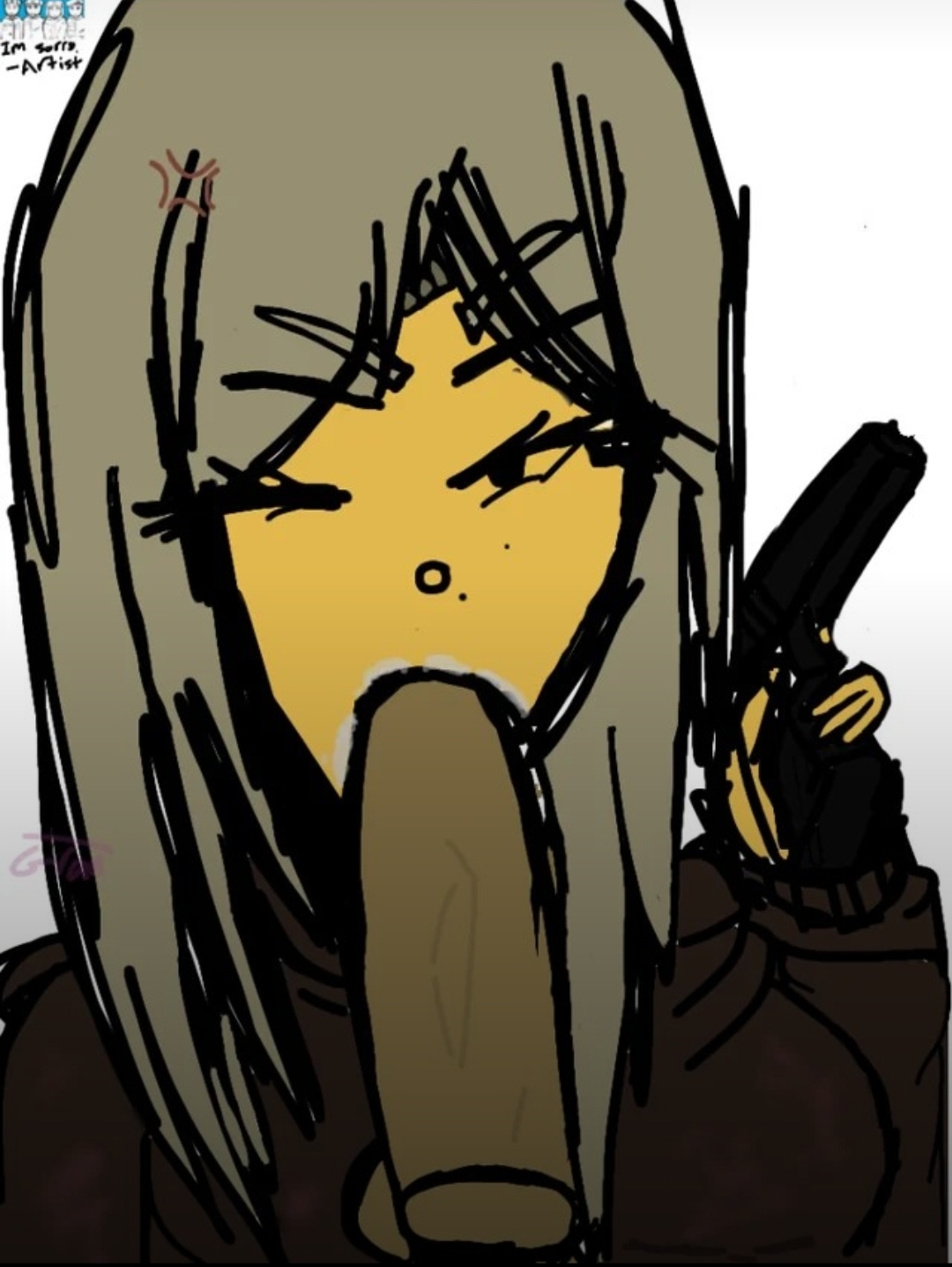 1boy, 1girls, anger vein, artist request, blonde hair, blood debt, blowjob, clothed female, disembodied penis, female, glock 17, gun, male, oral, oral sex, penis, pistol, roblox, roblox game, robloxian, ryman yegorov, sergiy kuznetsov, source request, tagme, yellow skin