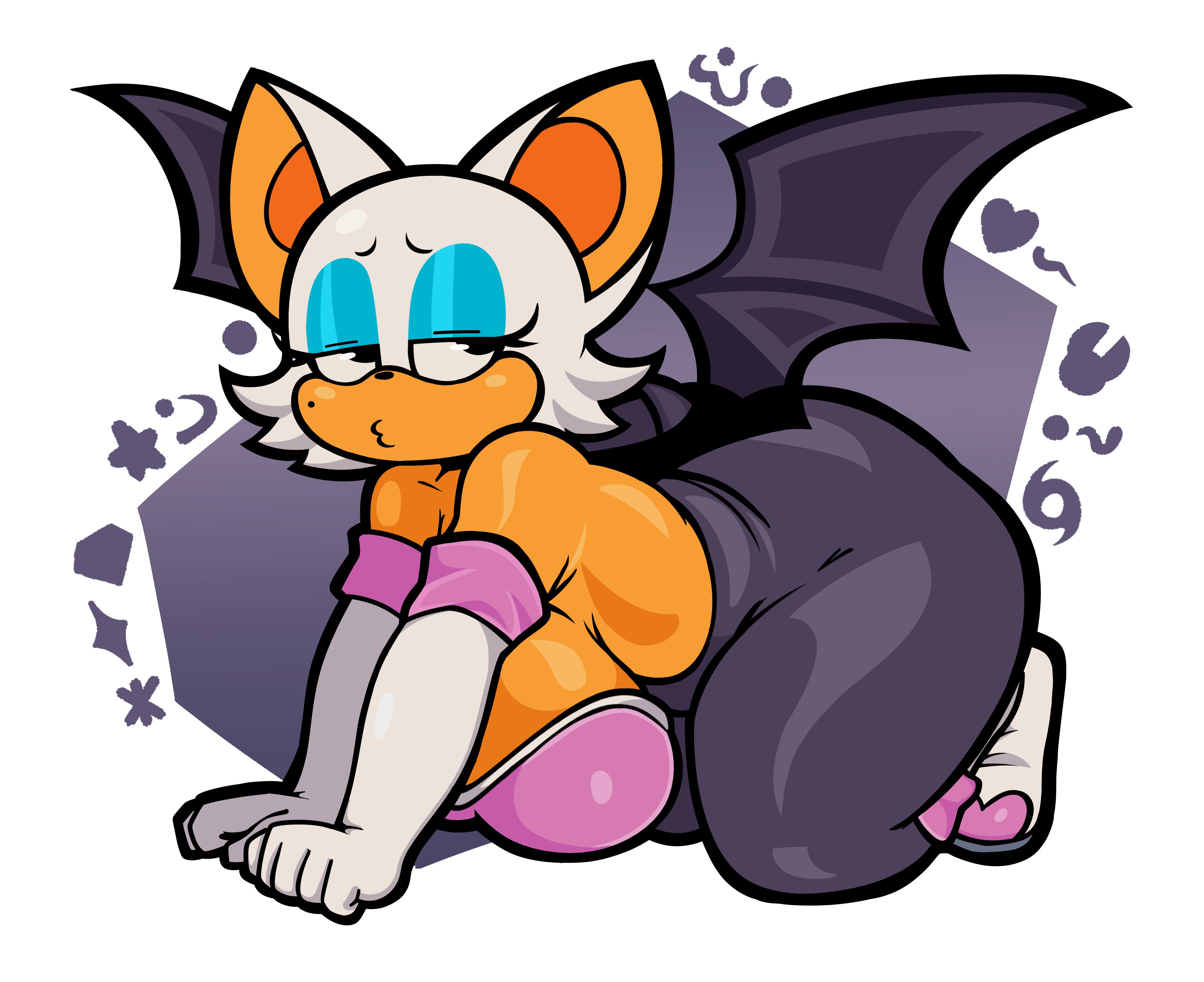 1girls, anthro, ass, bat, bat wings, blue eyeshadow, breasts, eyelashes, female, female focus, female only, furry, gallycidpizza, gloves, hips, large ass, large breasts, mobian (species), on all fours, rouge the bat, sega, sonic (series), sonic the hedgehog (series), thick thighs, thighs, white hair, wide hips