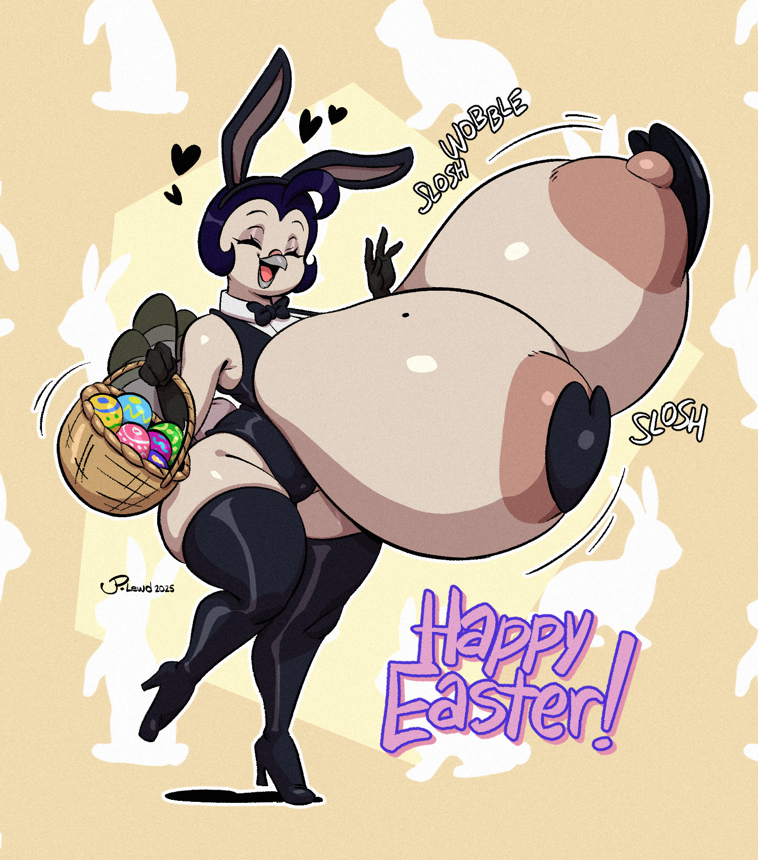 1girls, ass, avian, avian humanoid, big breasts, breastless clothes, breastless clothing, breasts, bunnysuit, closed eyes, closed eyes smile, disproportional, easter, enormous breasts, female, gigantic breasts, huge ass, huge breasts, huge thighs, joaoppereiraus, la pavita pechugona, massive breasts, non-mammal breasts, pasties, pavita pechugona, top heavy, turkey