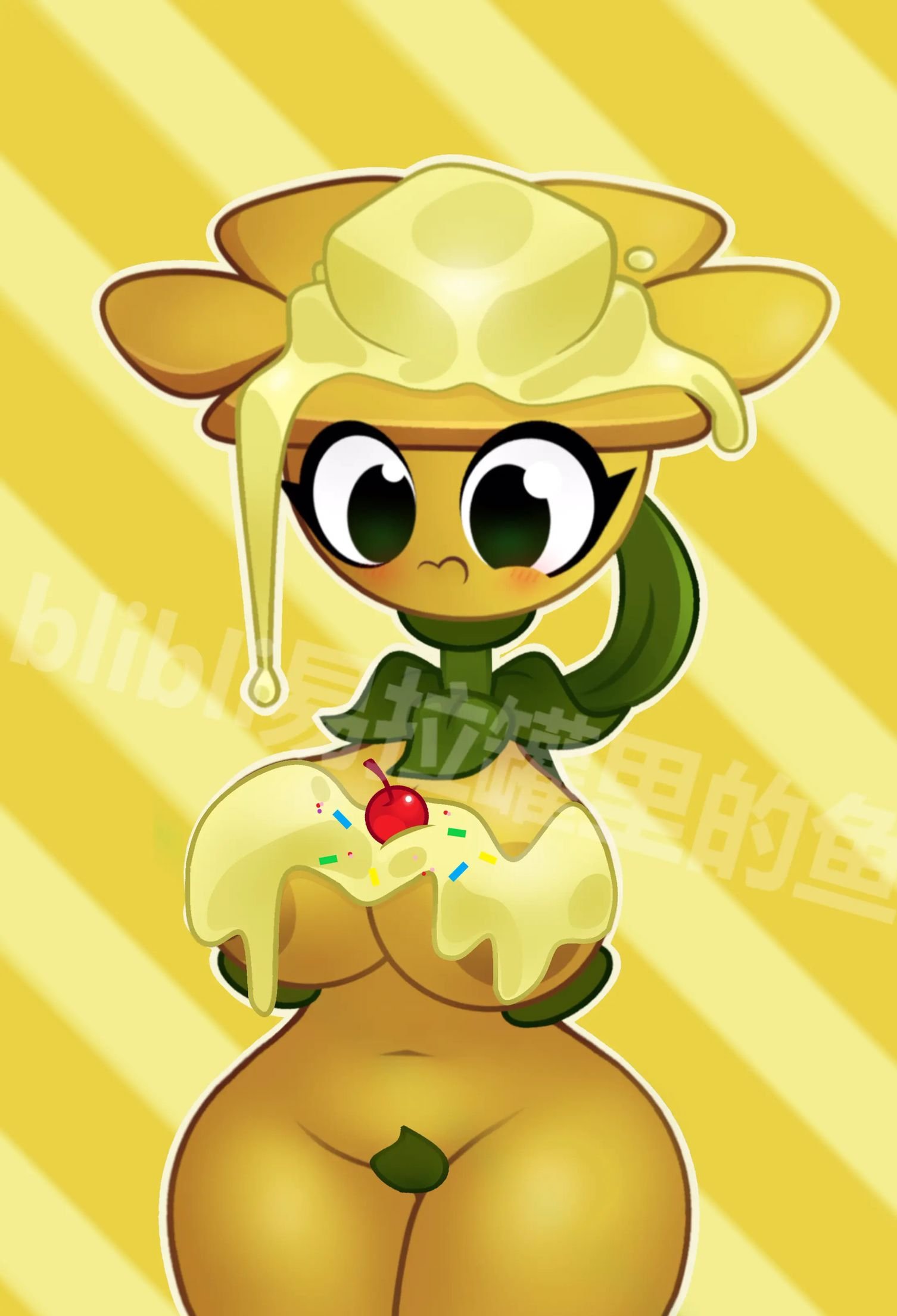 1girls anthro anthrofied ass breasts breasts buttercup_(pvz) cherry female flora_fauna food food_play ks_xf plant plant_girl plant_humanoid plantie plants_vs._zombies plants_vs_zombies popcap_games pussy sprinkles