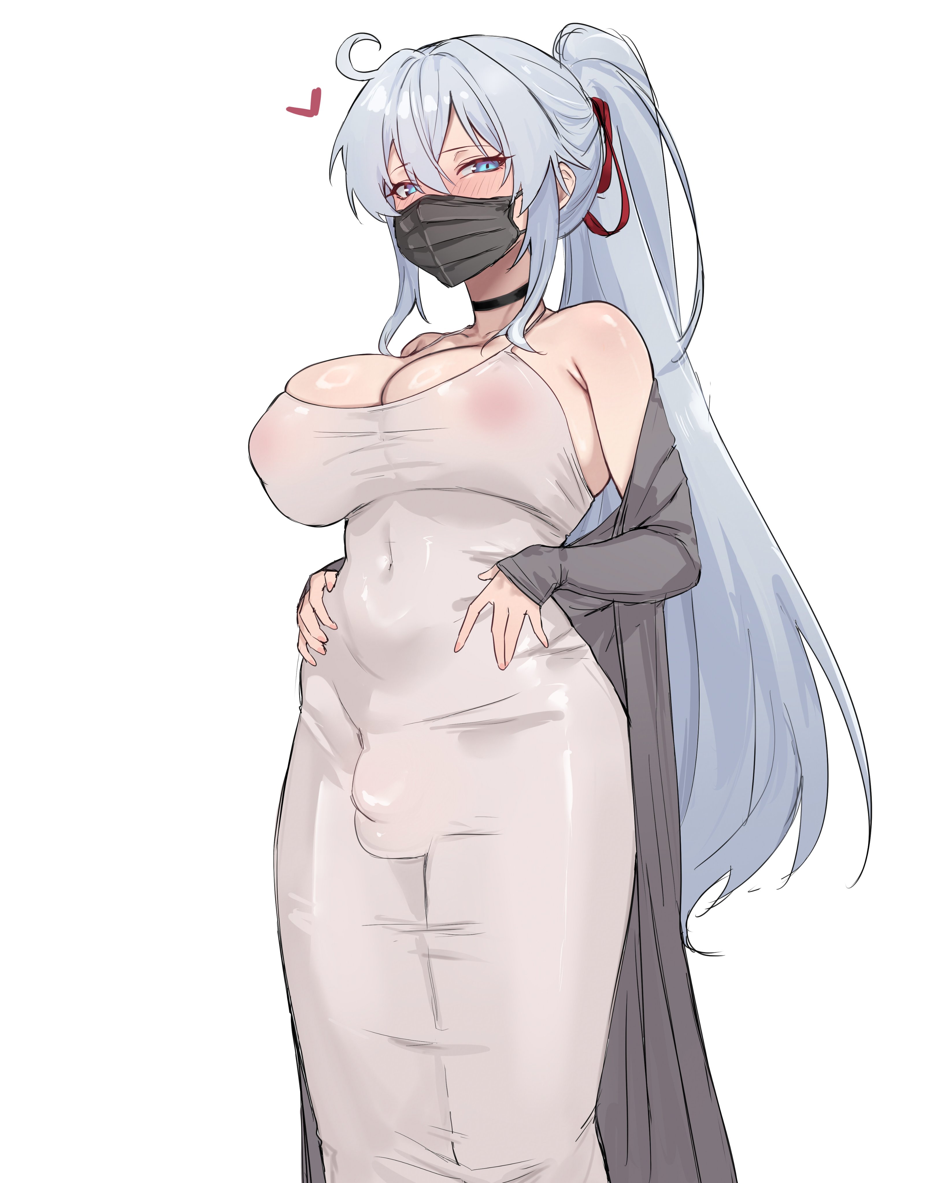1futa, bulge, bulge through clothing, clothed, clothing, dress, fully clothed, futa only, futanari, honkai impact 3rd, human, imkay 3, intersex, kiana kaslana, light skin, light-skinned futa, mask, solo, tight clothing