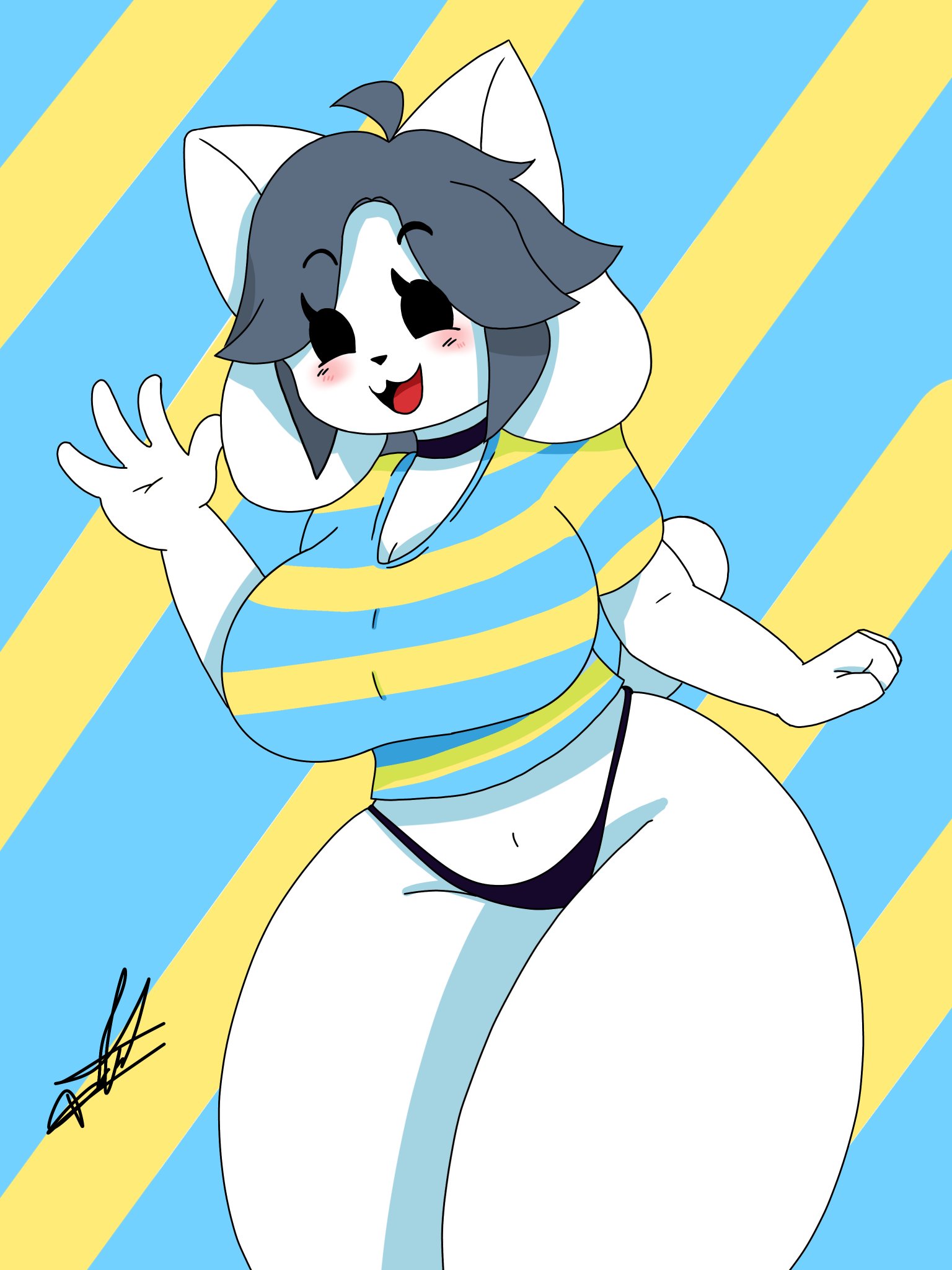 big breasts, big thighs, big titties, breasts, canine, clothing, curvaceous, curvaceous female, curvaceous figure, curvy, curvy figure, dog ears, dog tail, female, female focus, furry, furry female, furry only, leinadproas, solo, temmie, temmie (undertale), undertale, undertale (series)