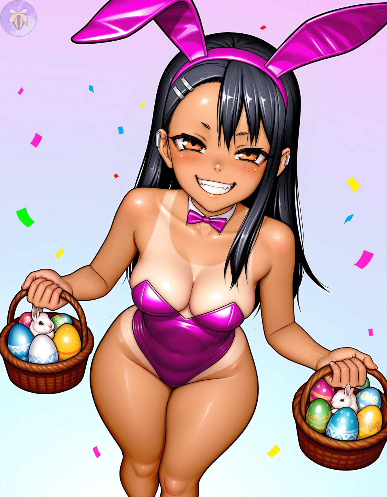 ai generated, black hair, bunny, bunny ears, bunny girl, female, female pervert, hayase nagatoro, long hair, pervert, please don't bully me, nagatoro, semi nude, semi-nude, sex invitation, sexually suggestive, smile