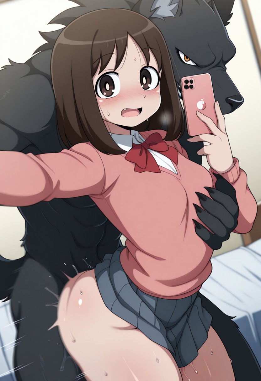 1boy, 1girls, 2025, abs, ai generated, ai slop, anthro, anthro dominating human, anthro on female, anthro on human, anthro penetrating, anthro penetrating human, azumanga daiou, bigtub7775, black fur, blush, canid, canine, canine on human, canis, clothed female nude male, female, from behind, furry on human, human female, interspecies, looking at viewer, male, male anthro/female human, miniskirt, osaka ayumu kasuga, pale-skinned female, phone, sex, skirt, standing, standing sex, werewolf, wolf