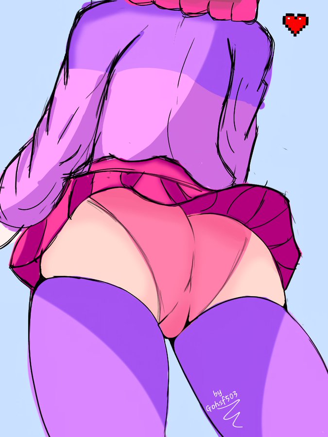 ass, bete noire, betty noire, clothed, clothing, clothing lift, female, glitchtale, gohsf503, panties, pantyshot, pink hair, pink sweaterr, skirt, skirt lift, thighhighs, thighs, undertale, underwear, upskirt