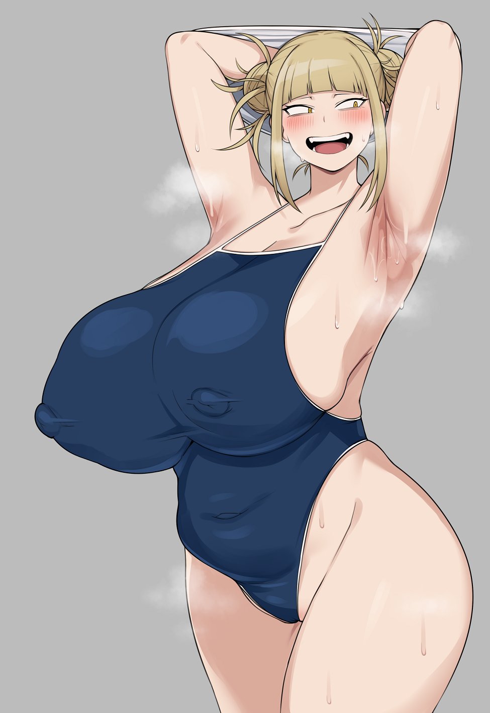 alternate breast size, ass, big ass, big breasts, breasts, cham22, erect nipples, female, himiko toga, huge breasts, my hero academia, nipples, smiling