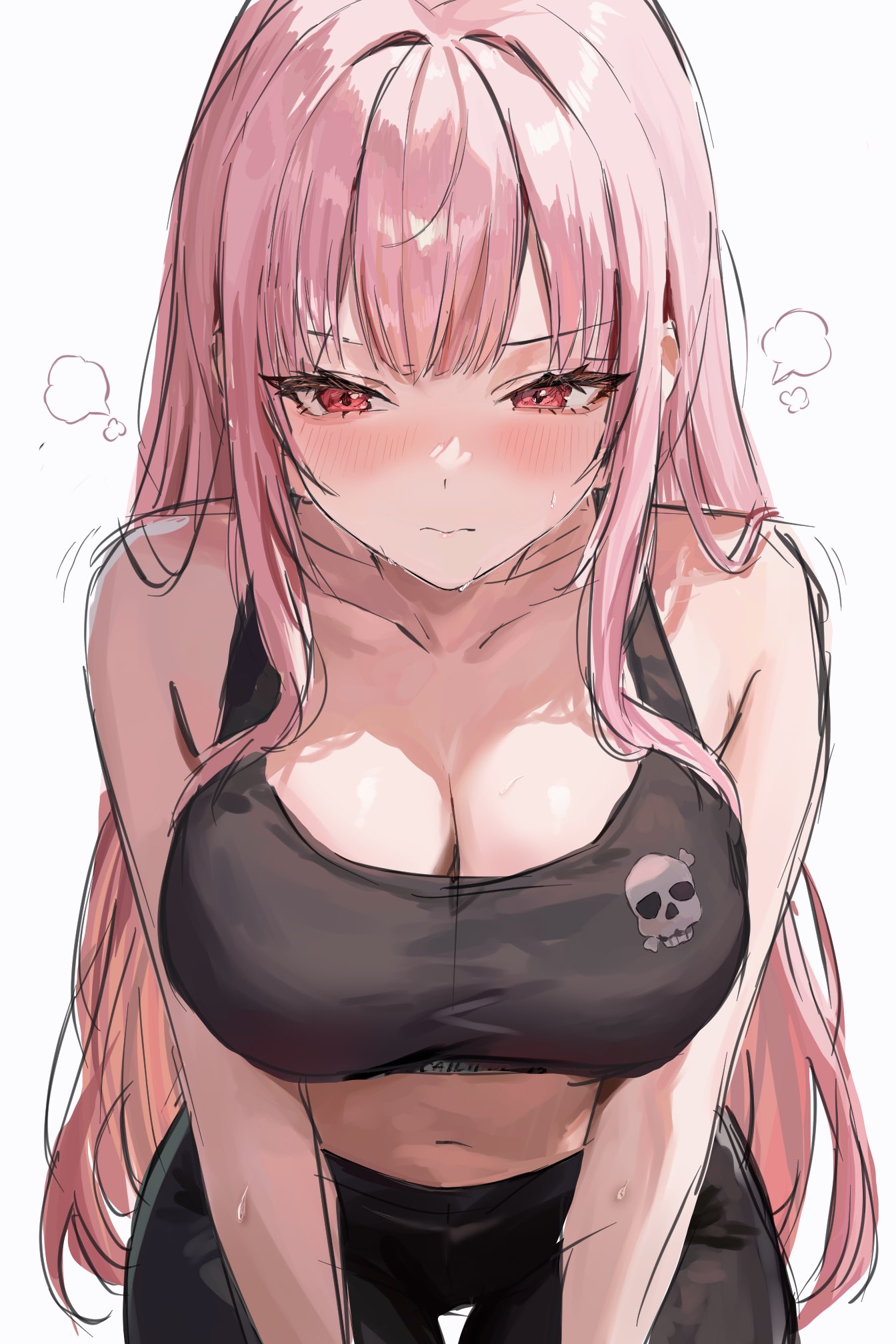 1girls, ai generated, big breasts, blush, breast focus, breast squeeze, breasts, cleavage, embarrassed, female, foame, gym clothes, hololive, hololive english, hololive myth, long hair, mori calliope, pants, pink hair, red eyes, solo, sports bra, tank top, virtual youtuber, yoga pants