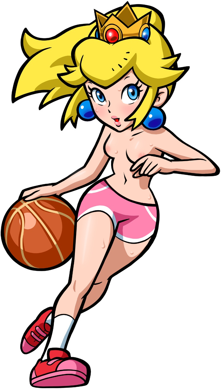 1girls accurate_art_style action_pose alcon8 ball basketball big_eyes big_head blonde_hair blue_eyes blush bottomwear breasts casual_exposure casual_nudity casual_topless cel_shading clothed clothing crown ear_piercing earrings female female_only footwear front_view full_body highres human legwear lipstick long_hair looking_at_viewer mario_(series) mario_hoops_3_on_3 nintendo nipples nude_filter official_art official_artwork_edit open_eyes open_mouth pale_skin pink_bottomwear pink_footwear pink_nipples pointy_chin ponytail princess_peach red_footwear running shoes short_shorts shorts simple_background small_breasts socks solo solo_female straight_hair sweat thighs tied_hair toony topless white_background white_legwear wide_hips yellow_hair