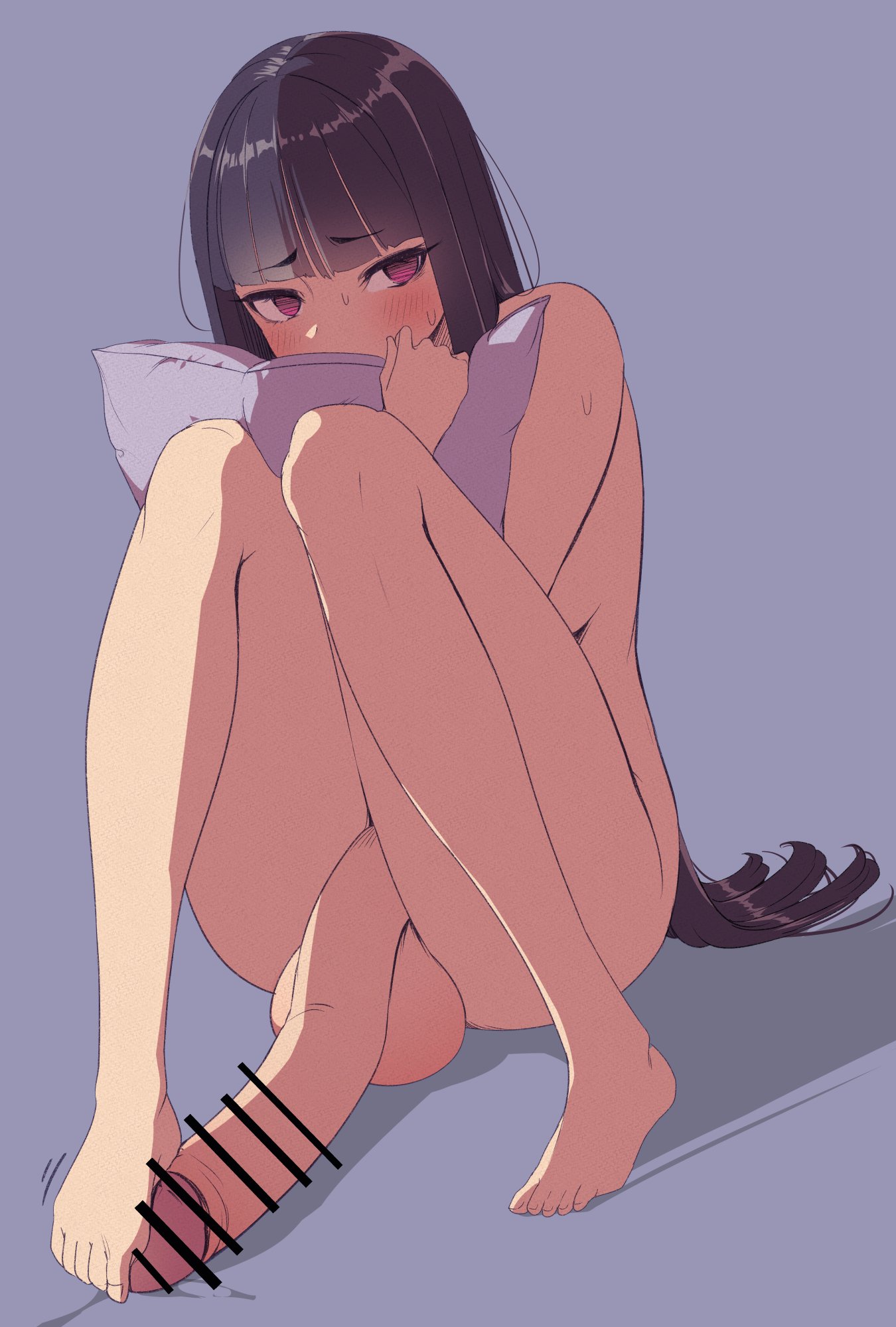1futa, 2d, big penis, censored, embarassed, feet, flacid, fully nude, futa only, futanari, long hair, long penis, penis, precum, solo, tagme, thick thighs, yana (nekoarashi)