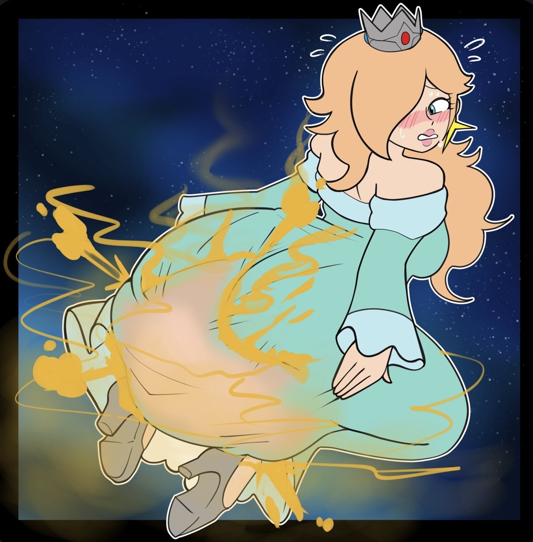 1girls, blush, blush lines, blushing, blushing female, brap, embarrassed, embarrassed female, fart, fart cloud, fart fetish, farting, female, female only, mario (series), nintendo, passing gas, princess rosalina