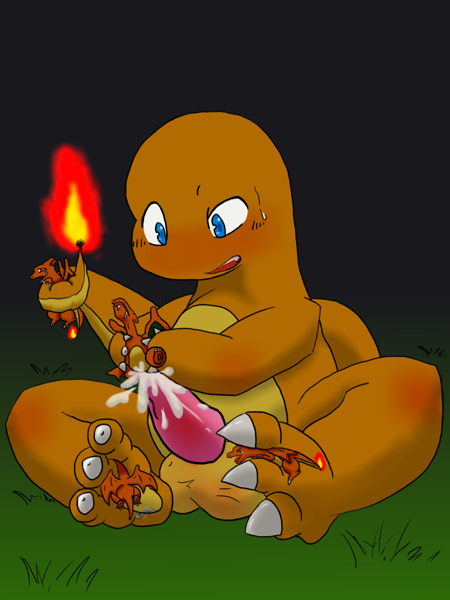 charizard charmander fire interspecies male nintendo nudity outdoors pokémon_(species) pokemon pokemon_(species) rom-liza size_difference tail tail_fire unknown_gender what