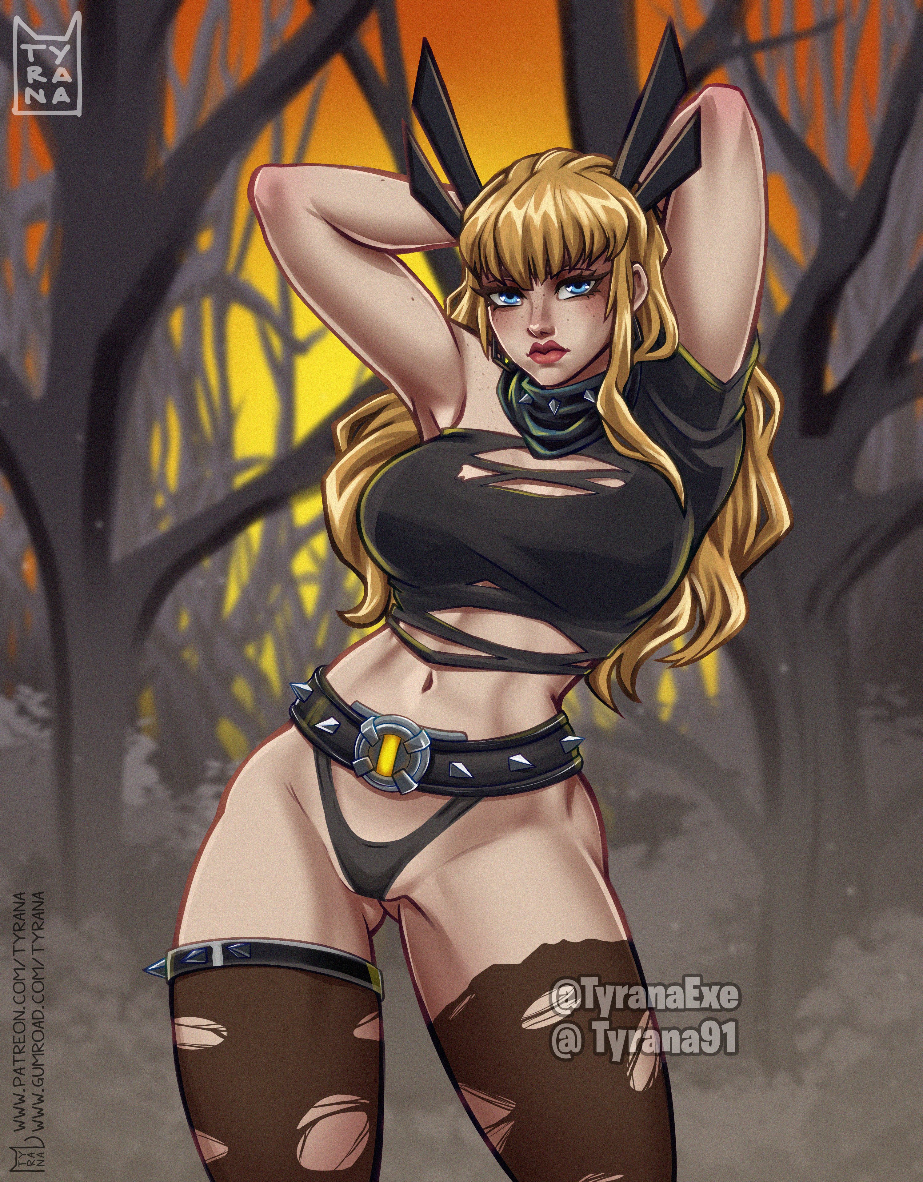 2d, blonde hair, clothed, clothed female, female, leg garter, magik (illyana rasputin), magik (marvel rivals), marvel, marvel comics, marvel rivals, thong, torn pantyhose