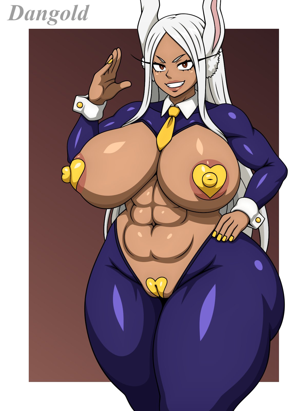 1girls abs breasts bunny_ears bunny_girl dangold dark-skinned_female dark_skin female hips huge_breasts long_hair looking_at_viewer mirko miruko my_hero_academia rabbit_ears rabbit_girl red_eyes rumi_usagiyama solo solo_female thick_thighs thighs white_hair wide_hips