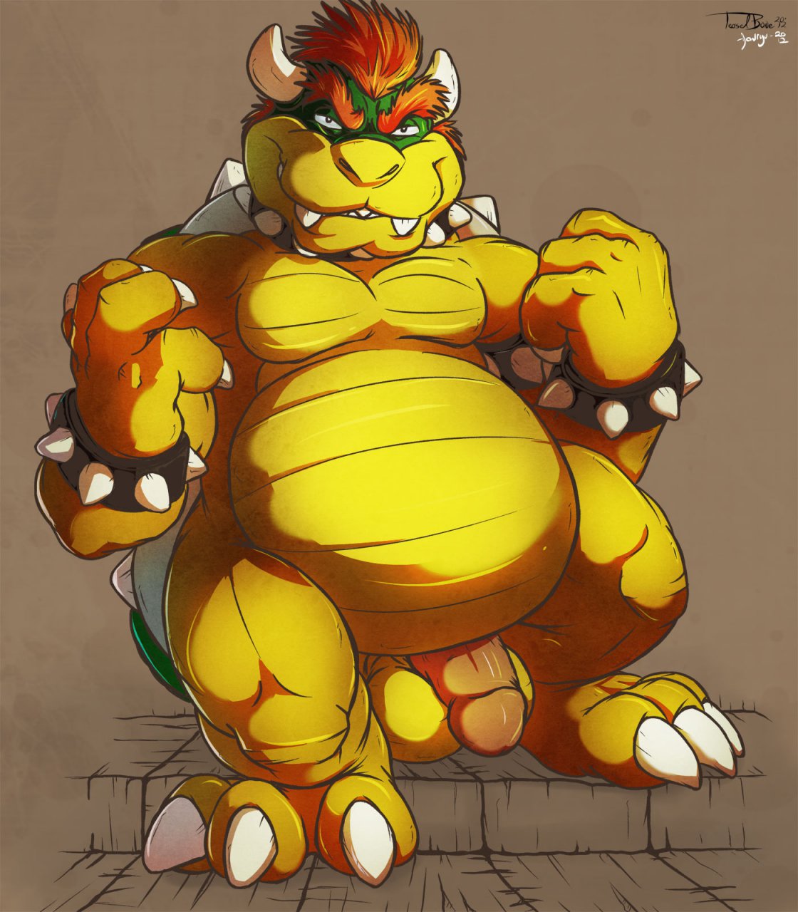 balls bowser claws color donryu flaccid horn humanoid_penis koopa male male_only mario_(series) nintendo penis reptile scalie solo teaselbone_(artist)