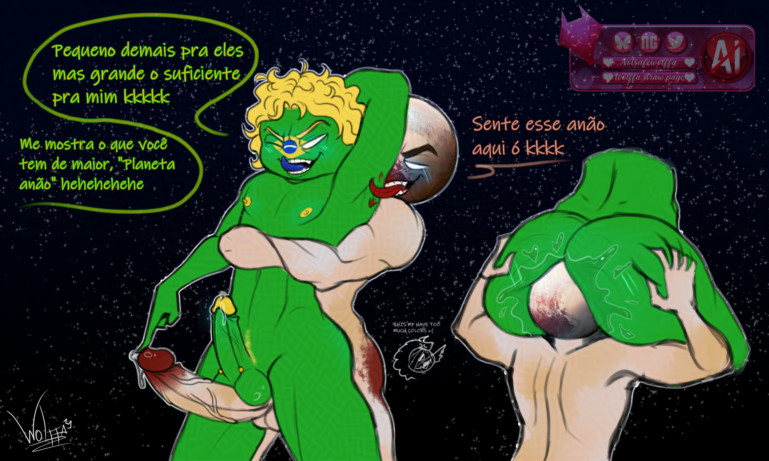 anal juice, armpit, armpit licking, ass, ass grab, ass lick, ass sucking, astronomy, big ass, blonde hair, brasil, brazil, brazil (countryhumans), brazilian flag, cock between legs, cock between thighs, countryballs, countryhuman, countryhumans, dick, dick between legs, dick between thighs, dick piercing, dwarf planet, face on ass, fat ass, gay, gay sex, humanization, humanized, male, male on male, male only, male/male, meme, notsafewolffa, operario ferroviario, penis, pierced genitals, pierced penis, piercing, planetary, planethumans, pluto, rimjob, rimming, roraima, self upload, solarballs, space, wolffaloba