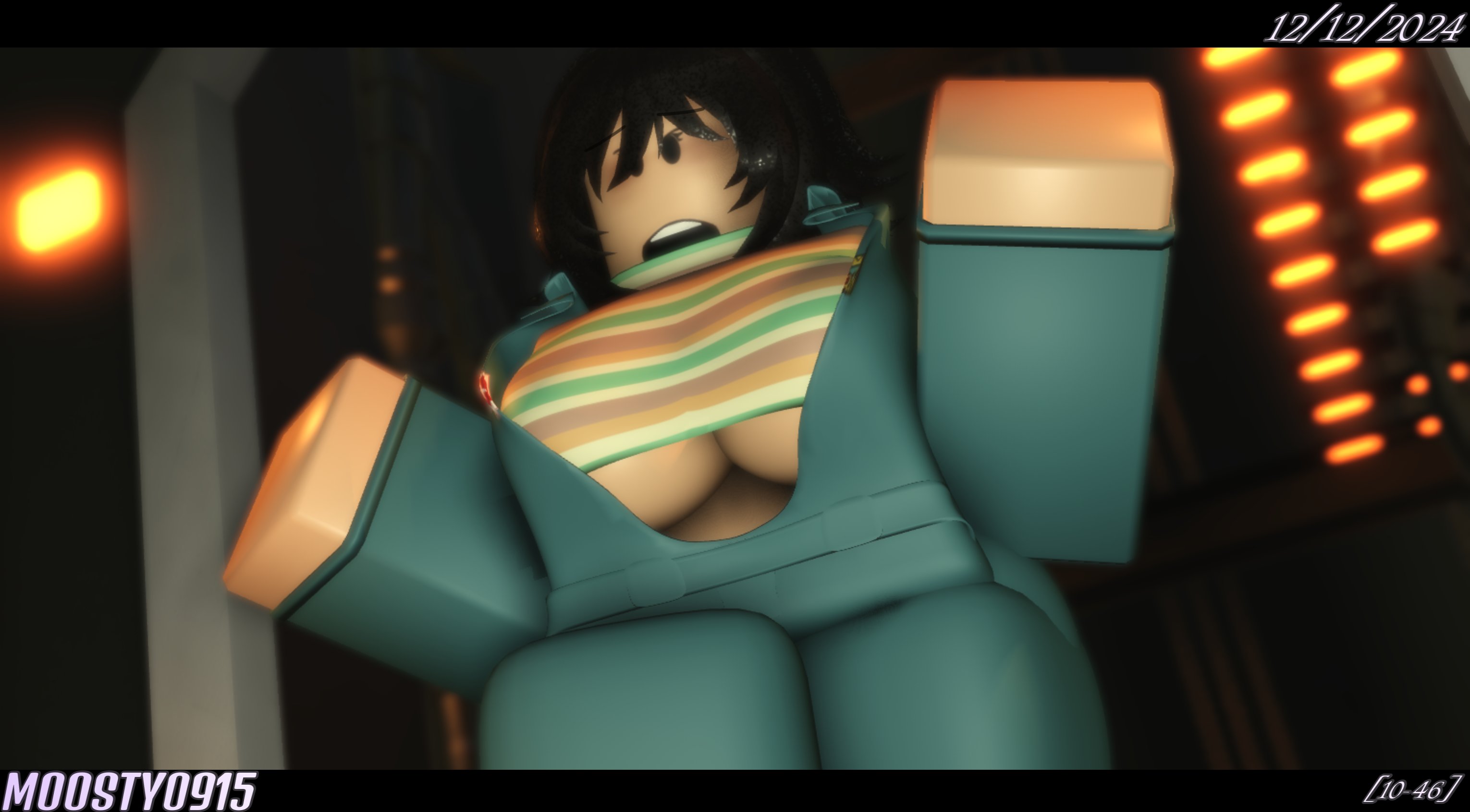1girls, 2024, 3d, anya (mouthwashing), big breasts, black eyes, black hair, blue clothing, blue jumpsuit, blue sleeves, breasts, clothed, clothed female, crop top, cropped turtleneck, dated, discord tag, eyebrows visible through hair, female, female only, fully clothed, fully clothed female, indoors, jumpsuit, letterbox, letterboxed, light skin, light-skinned female, long sleeves, moosty, mouthwashing, open mouth, pale skin, pale-skinned female, roblox, robloxian, short hair, sleeves, solo, standing, striped topwear, surprised, turtleneck, turtleneck crop top, underboob, unzipped, unzipped jumpsuit