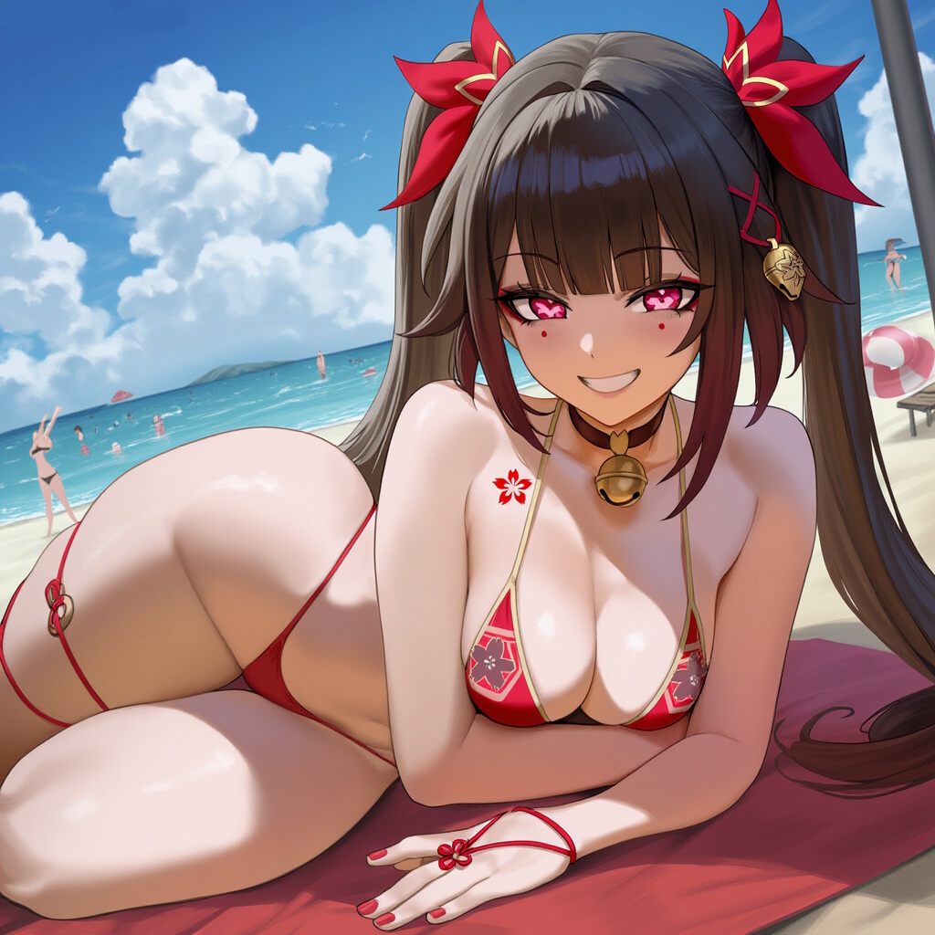 1girls, ai generated, ass, beach, big ass, big butt, bikini, breasts, brown hair, bubble ass, bubble butt, choker, curvy, fat ass, female, groin, hips, honkai (series), honkai: star rail, huge ass, huge butt, long hair, medium breasts, noxsalus, onsen, red bikini, seductive, seductive look, sexy, sparkle (honkai: star rail), thick thighs, thighs, thin waist, twintails, wide hips