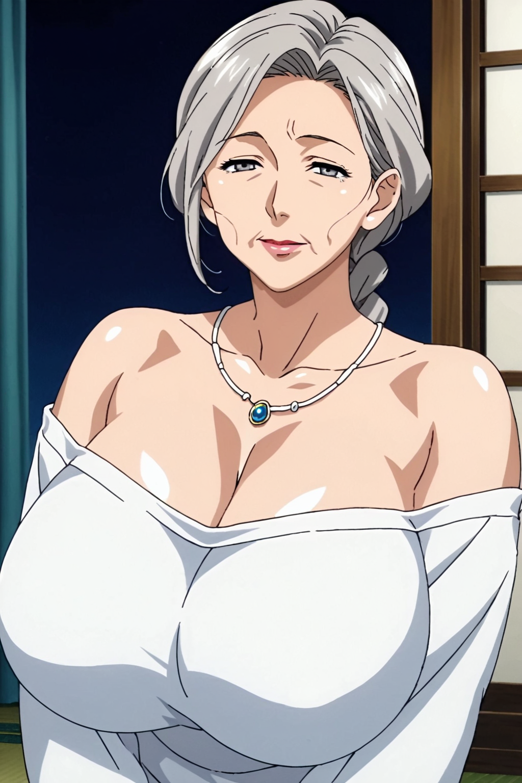 ai_generated breasts breasts_bigger_than_head bunny_ears cleavage collarbone elderly_female female gilf grandma grandmother huge_breasts mature_female milf older_female solo sweater ultrahentaisai