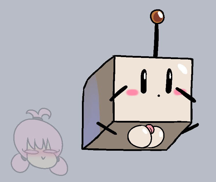 2girls agochu_ketsuago antennae ball_with_hyper_features blush chibi_robo_(towelket) clitoris cube puffy_pussy robot robot_girl slem testicles towelket_one_more_time waddling_head