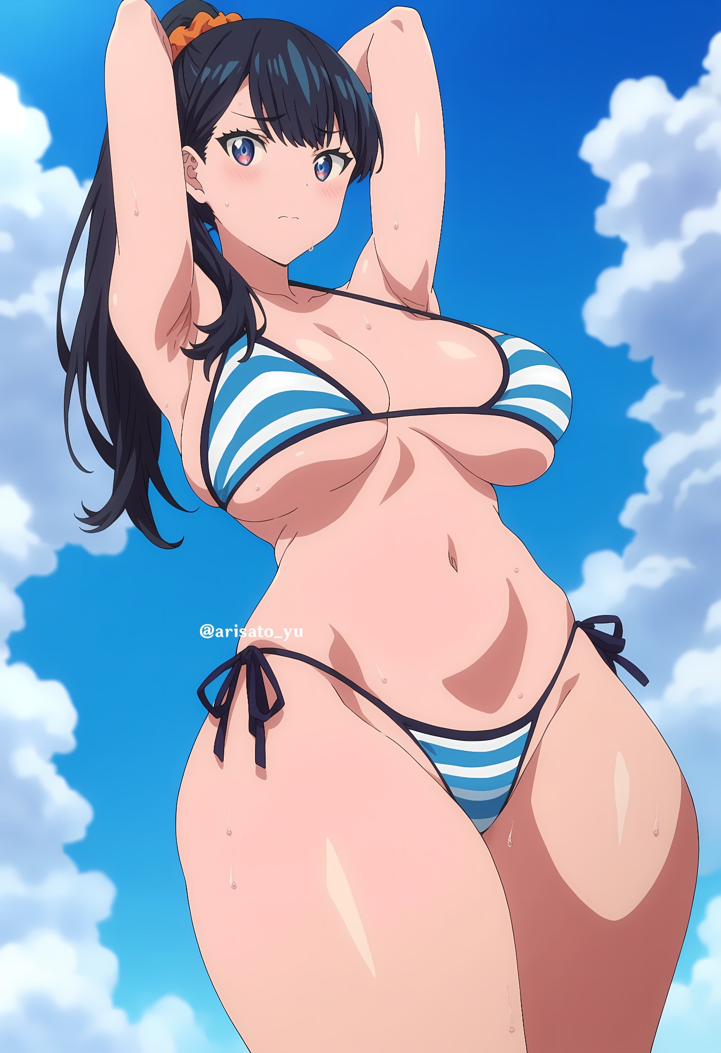adult swim, ai generated, arisato yu, big breasts, bikini, breasts, female, gridman universe, ssss.gridman, takarada rikka, toonami