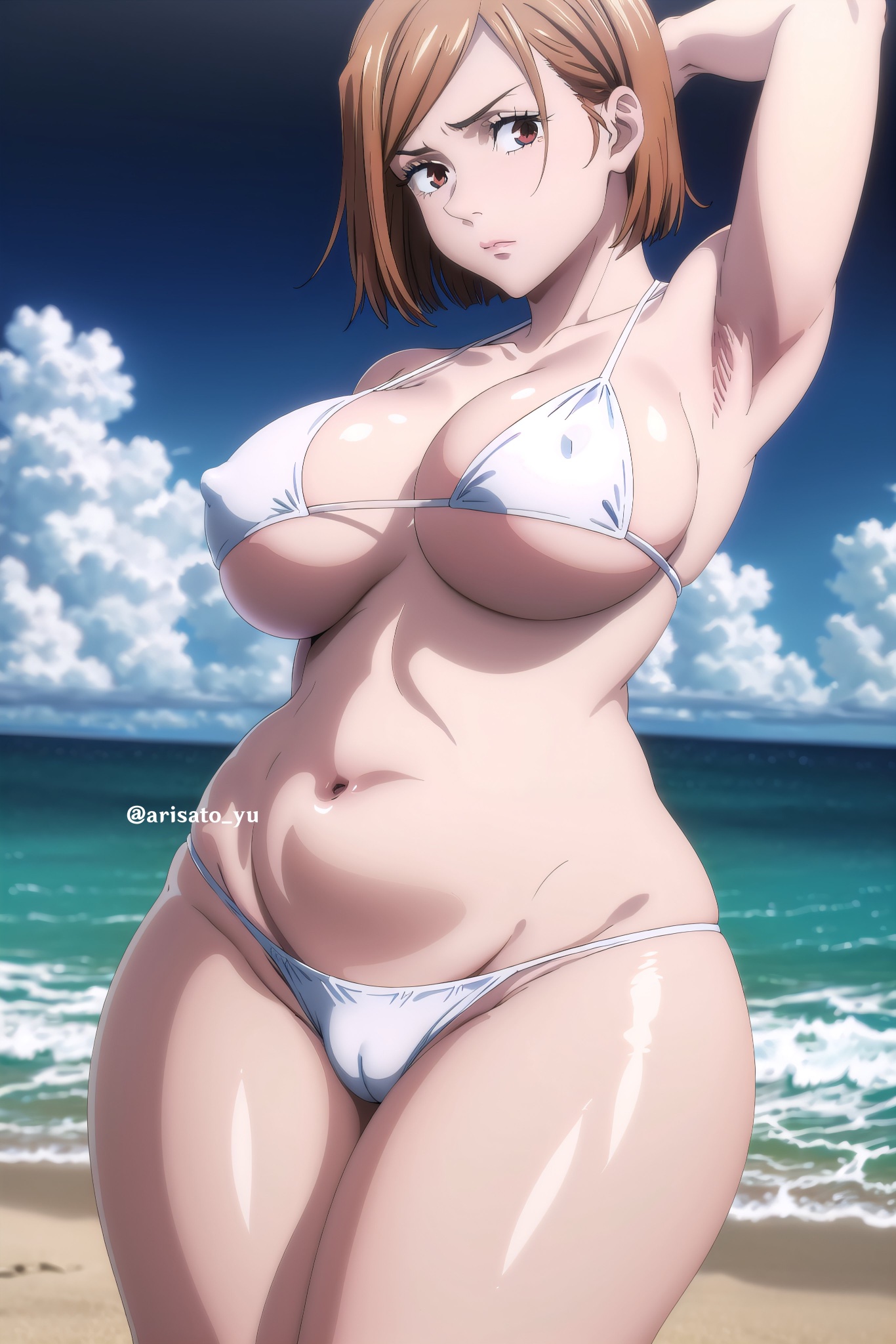 1girls, ai generated, arisato yu, big breasts, bikini, breasts, female, female only, human, jujutsu kaisen, kugisaki nobara, solo