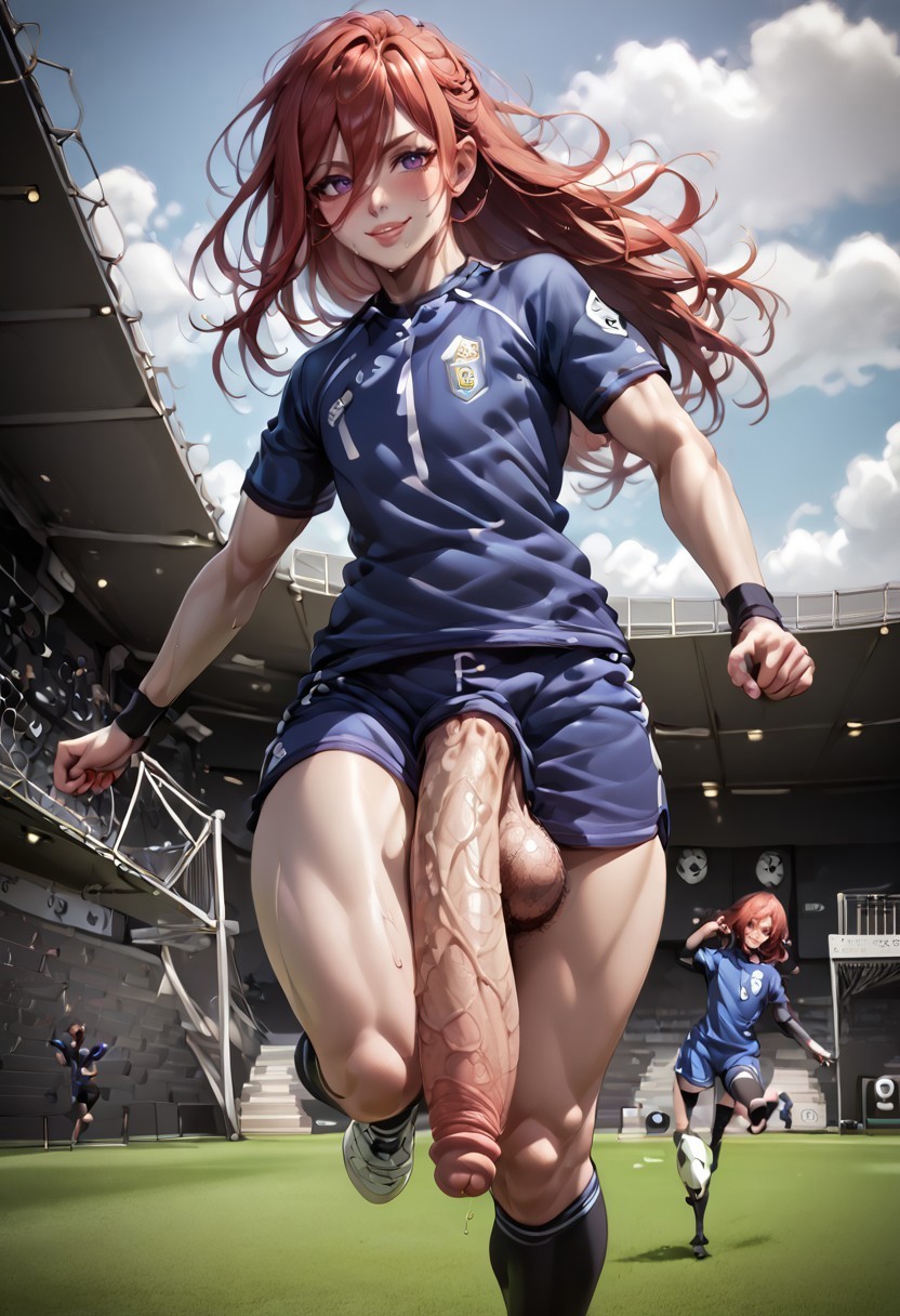 ai_generated big_balls big_penis blue_lock femboy floppy_cock football_field huge_cock hung_trap hyoma_chigiri hyper hyper_penis long_penis male notexactlyrealok penis red_hair running soccer_field soccer_uniform sweaty_body