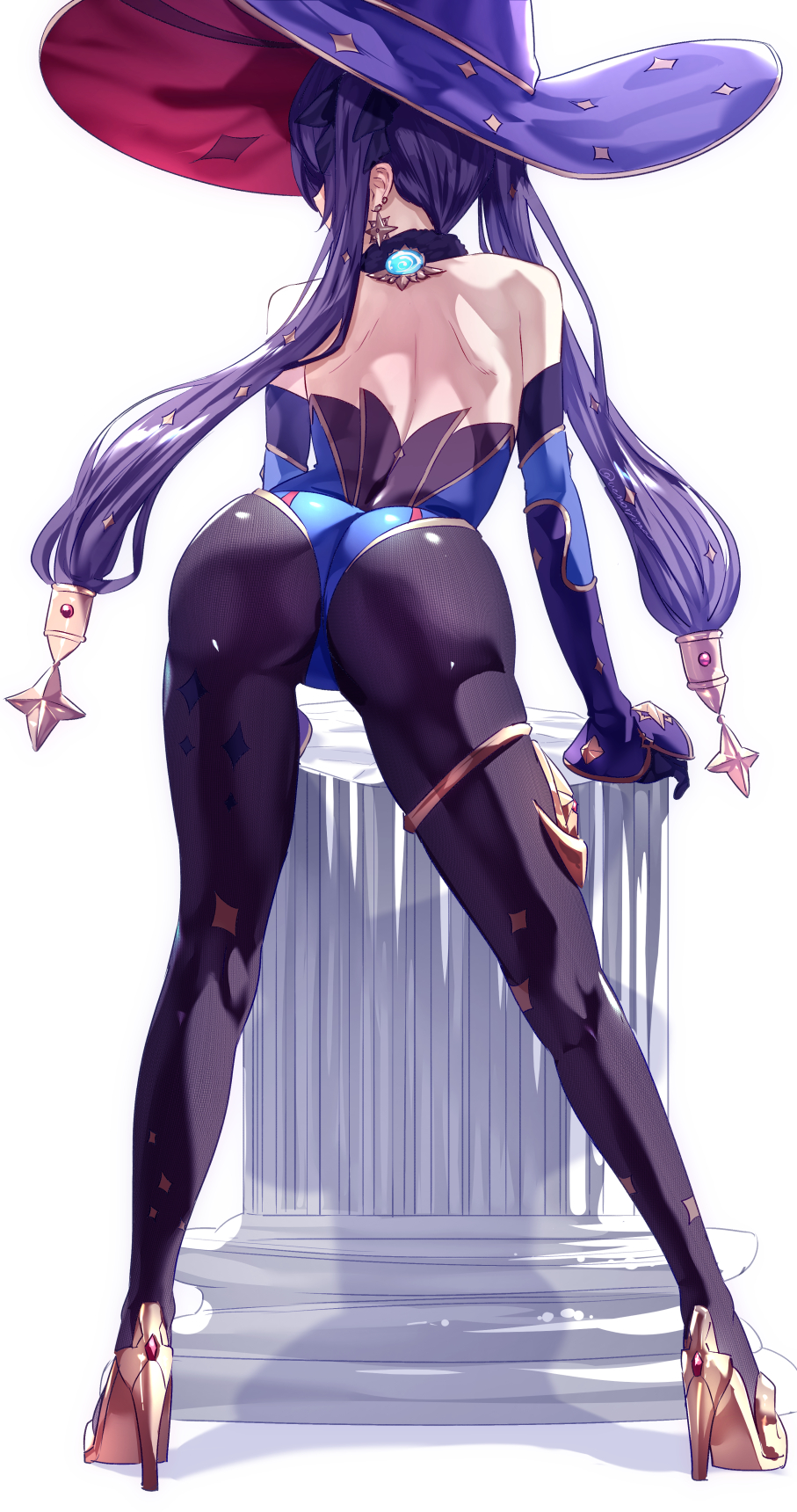 ass_focus bodysuit clothed dat_ass female_only genshin_impact huge_ass mona_(genshin_impact) thick_thighs uenoryoma