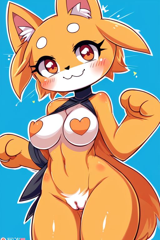 ai_generated breasts cat_furry furry naked nude_female orange_eyes pussy smile uncensored