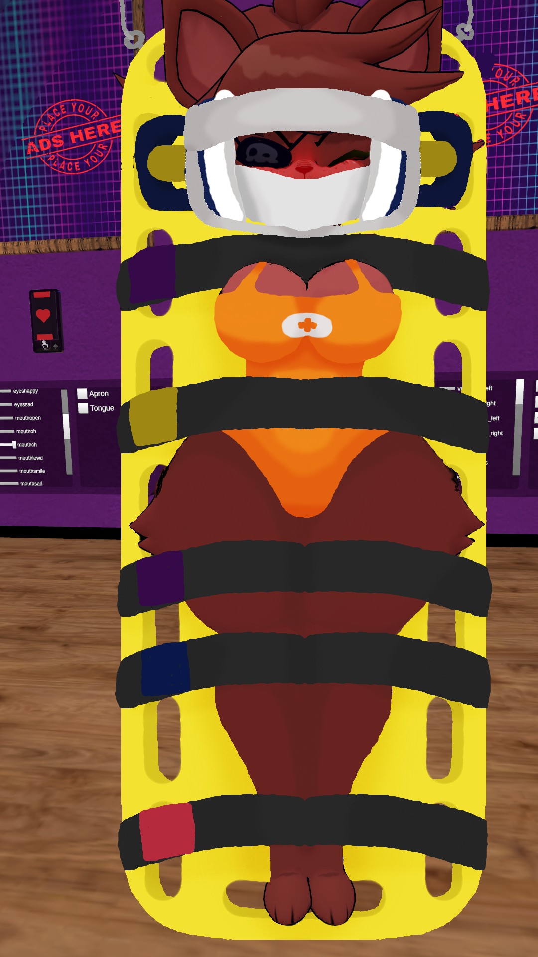 anthro bondage cally3d cosplay cryptiacurves drawover embarrassed female fexa five_nights_at_freddy's foxy_(cally3d) foxy_(fnaf) fredina's_nightclub furry lifeguard manygeesen_edits pose vrchat vrchat_model