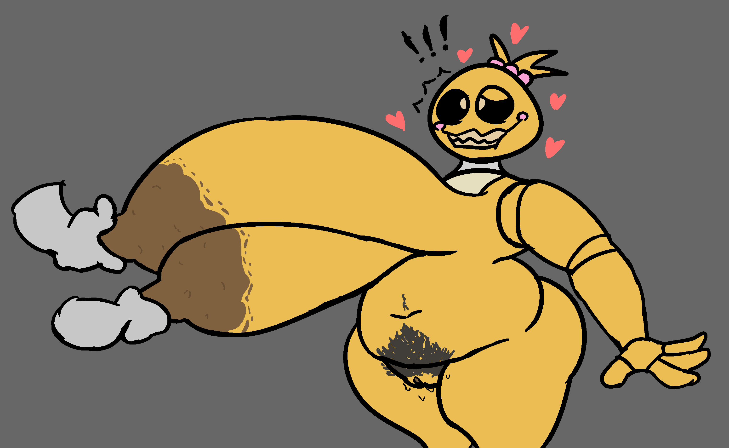 areola belly big_belly big_breasts breasts brown_areola female five_nights_at_freddy's five_nights_at_freddy's_2 gilf_toy_chica hearts_around_head hi_res huge_breasts lovetaste_chica mindcannon navel pubes scottgames smile toy_chica_(fnaf) wide_hips yellow_body