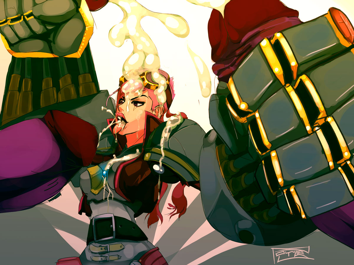 1girls baron_nashor clothed_sex female_focus handjob league_of_legends pink_hair polyle tagme tentacle vi