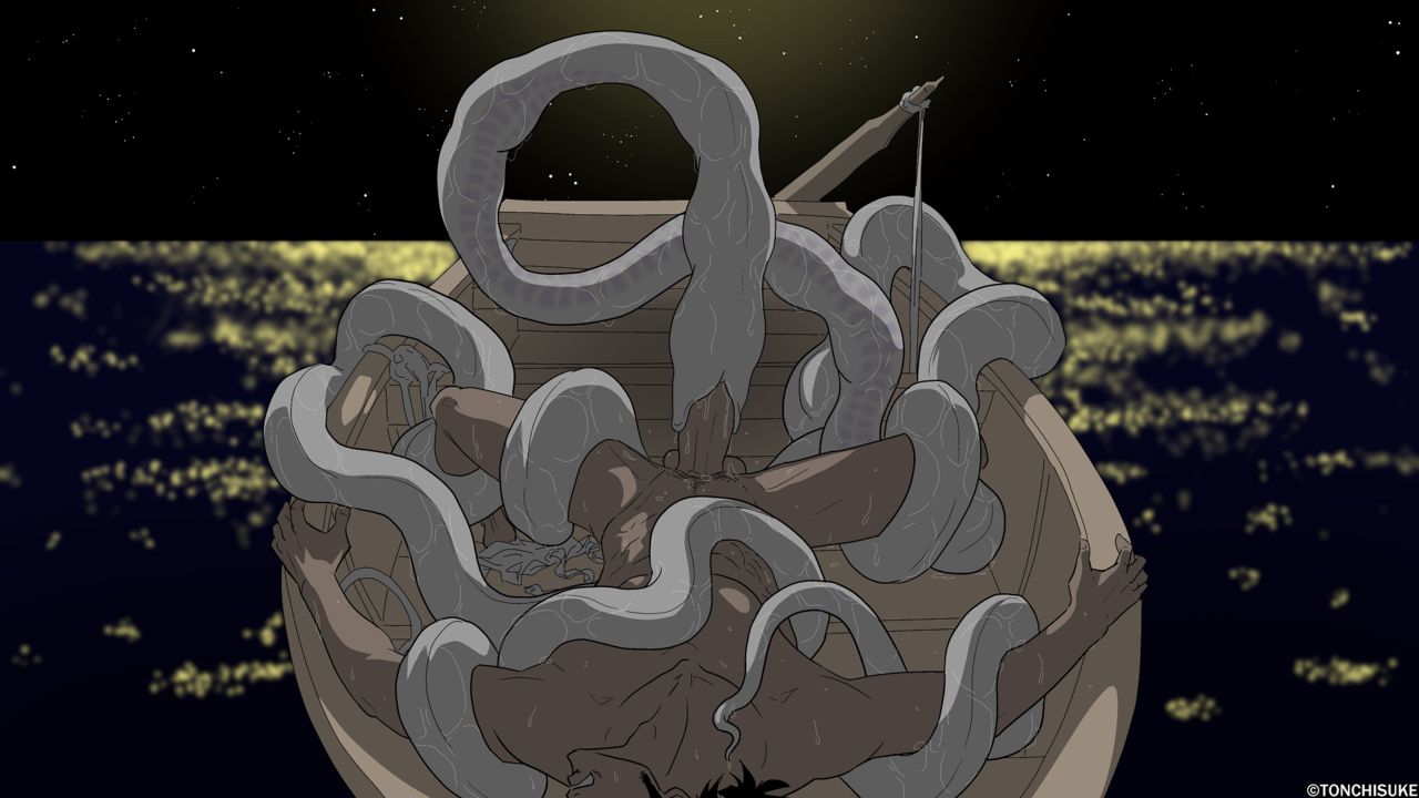 blowjob, boat, cold, creature, human, human penetrating, light-skinned male, male, male only, monster, night, penis, tentacle, tentacle sex, tonchisuke, water