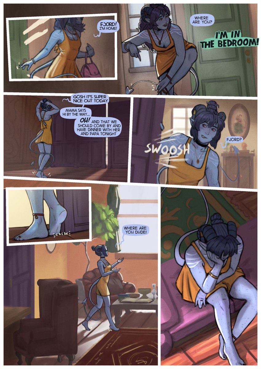 clothed comic critical_role critical_role:_the_mighty_nein dungeons_and_dragons fjord_(critical_role) half-orc horns jester_lavorre jusoverart page_2 tail tiefling