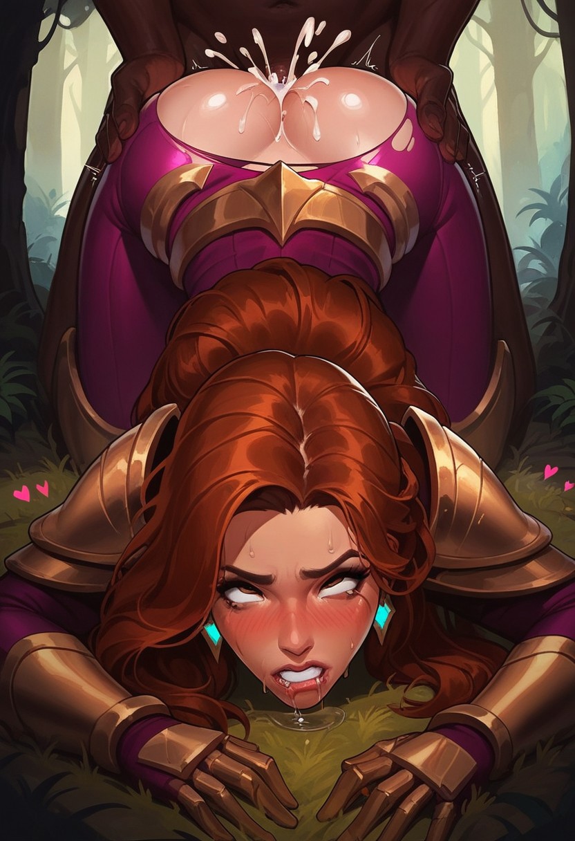 1boy 1girls ahe_gao ai_generated all_fours armor blue_hair bodysuit cum_in_pussy cum_inside dark-skinned_male domination dreamcuc from_behind fucked_silly humiliation interracial league_of_legends leona_(league_of_legends) light-skinned_female male male_dominating_female public public_sex rolling_eyes saliva_trail sex sex_from_behind submissive_female vaginal_penetration