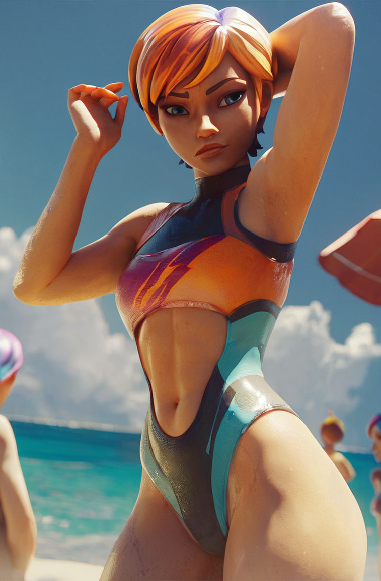 ai_generated anotherdimensionai anotherdimensionnsfw armpits beach female fit fit_female posing sabine_wren sexy_armpits star_wars star_wars_rebels swimsuit teenage_girl teenager