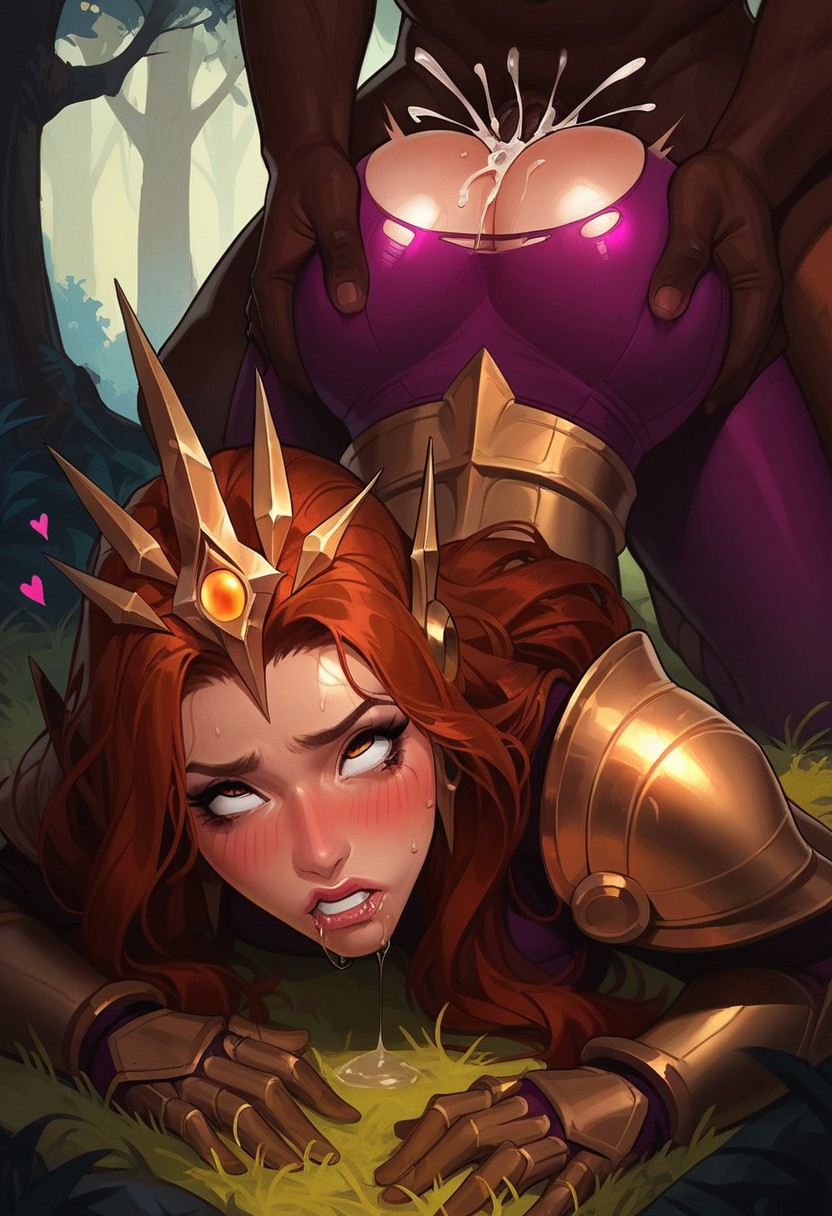 1boy 1girls ahe_gao ai_generated all_fours armor blue_hair bodysuit cum_in_pussy cum_inside dark-skinned_male domination dreamcuc from_behind fucked_silly humiliation interracial league_of_legends leona_(league_of_legends) light-skinned_female male male_dominating_female public public_sex rolling_eyes saliva_trail sex sex_from_behind submissive_female vaginal_penetration