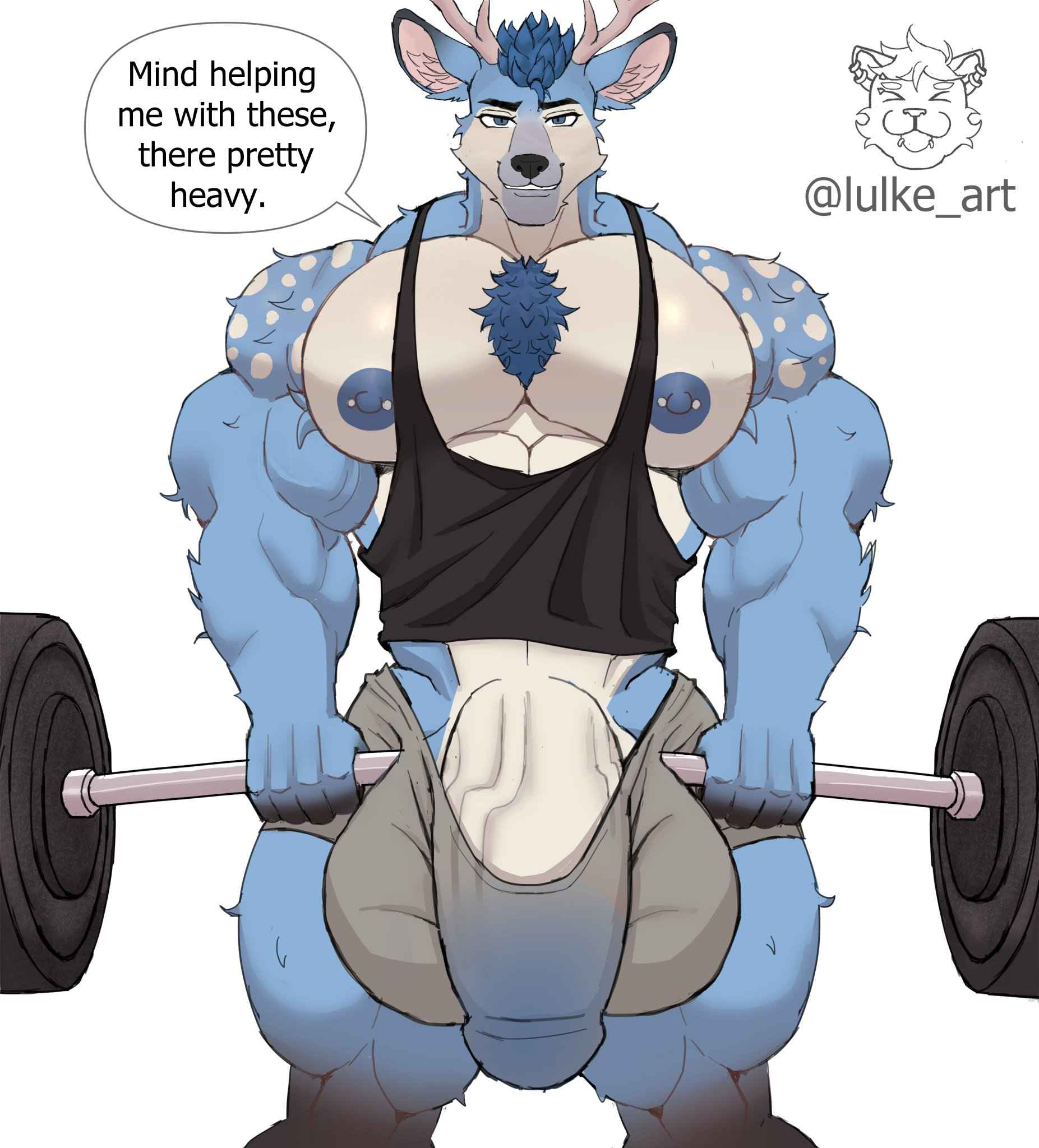 anthro balls big_balls big_muscles big_penis deer genitals growth hi_res huge_balls huge_cock huge_muscles hyper hyper_balls hyper_genitalia hyper_muscles hyper_penis lulke male mammal muscle_growth muscular nipple_piercing nipples penis piercing