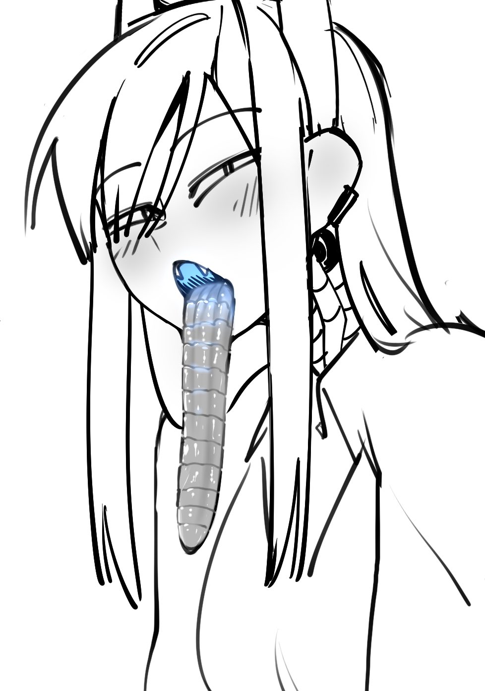 1girls android android_girl blue_mouth female female_only gynoid horny_female iria_(minkye) long_tongue lustful_gaze minkye original_character presenting robot robot_girl tongue tongue_out