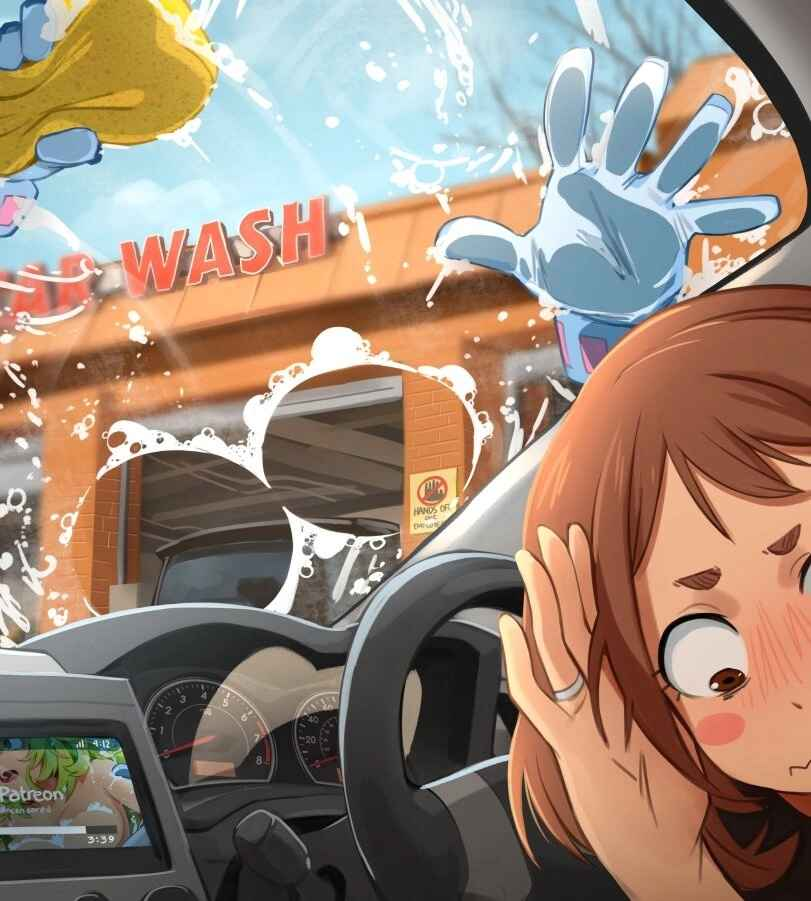 2girls breasts_against_glass car_wash hagakure_tooru_(invisible) invisible invisible_girl khyleri my_hero_academia shy tooru_hagakure uraraka_ochako