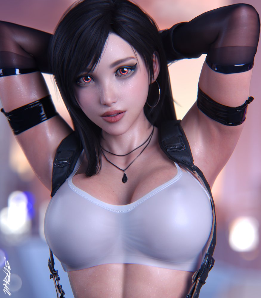 1girls, 3d, breasts, bust, busty, female, final fantasy, final fantasy vii, final fantasy vii remake, square enix, str4hl, tifa lockhart, voluptuous