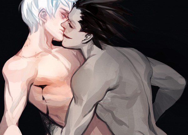 2boys back bare_back black_hair closed_eyes collarbone gay grey_skin injury jack_frost kissing lips looking_at_another male male_only multiple_boys multiple_males neck nude nude_male open_mouth pitch_black rise_of_the_guardians short_hair smile white_hair yaoi you_gonna_get_raped