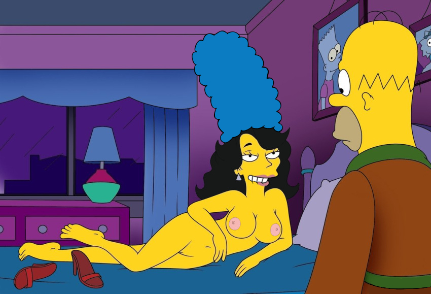 1girl 1male 1woman bedroom black_hair breasts false_hair homer_simpson inviting_to_fuck inviting_to_sex julia_(the_simpsons) night nude nude_female obsessed obsession seducing seduction seductive seductive_body seductive_eyes seductive_gaze seductive_look seductive_mouth seductive_smile the_simpsons waiting_for_sex yellow_body yellow_skin