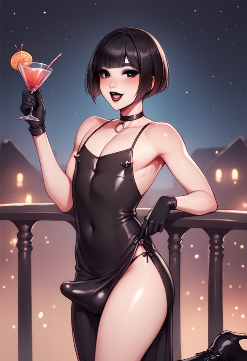 ai_generated alcohol bulge civitai cocktail cocktail_dress femboy goth side_slit sustaco