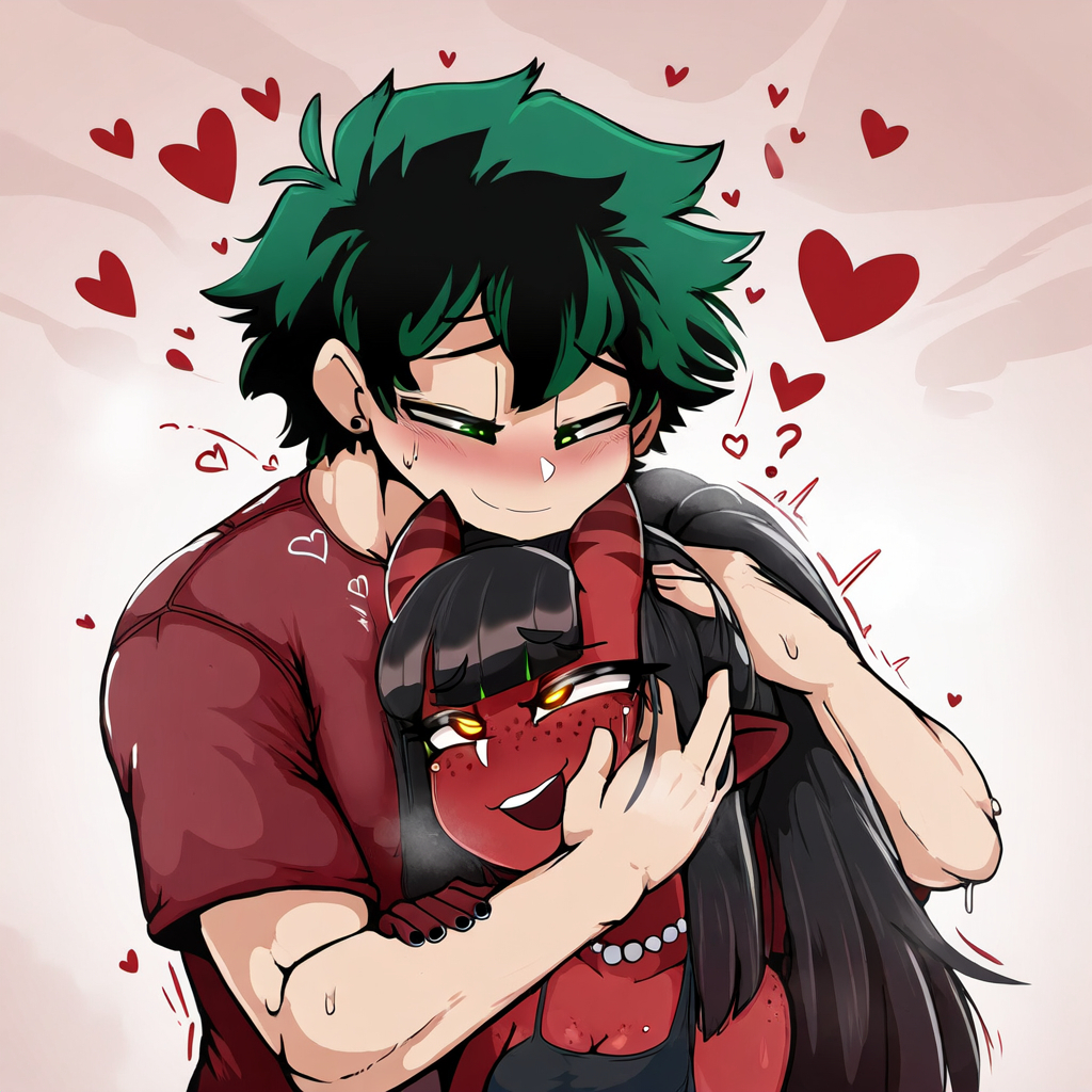 affectionate ai_generated boku_no_hero_academia couple couple_(romantic) dreson hug imminent_sex izuku_midoriya light_smile love lovers medium_breasts meru_(merunyaa) my_hero_academia no_sex smiling_at_partner