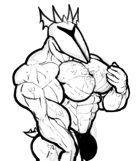 balls bara big_muscles big_penis bulge flaccid helmet male male_only monochrome muscles muscular penis rg02_(undertale) ripped-saurian royal_guard_(undertale) solo solo_male undertale