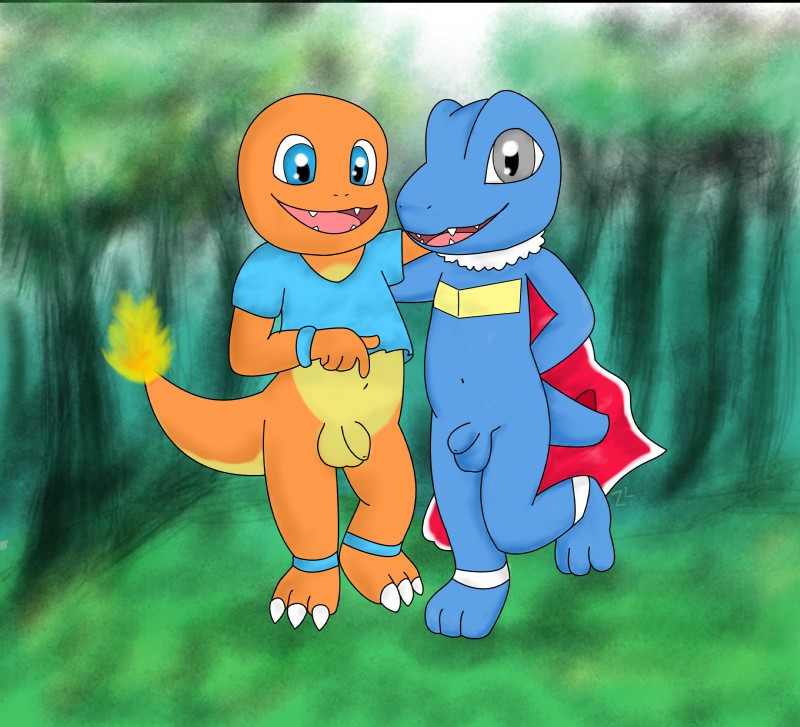 charmander color fire interspecies male male_only multiple_males nintendo pokémon_(species) pokemon pokemon_gsc pokemon_rgby tail tail_fire totodile yaoi