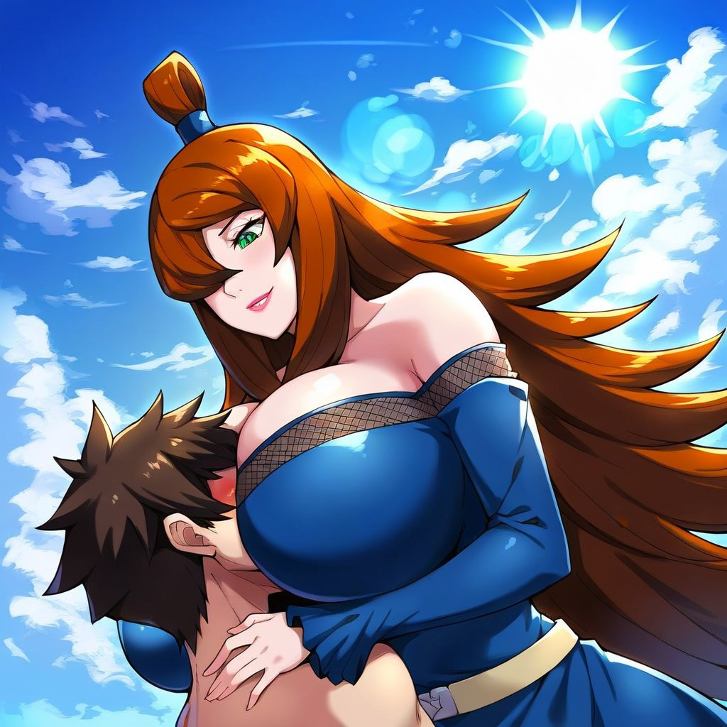 1boy 1girls ai_generated asphyxiation bare_shoulders big_breasts blue_sky blush boots breast_press breast_smother breasts breasts_bigger_than_head brown_hair cleavage clouds dominant_female dress faceless_male female female_focus female_only femdom full-face_blush gentle_femdom green_eyes head_between_breasts heavy_blush huge_breasts lipstick long_hair looking_at_viewer makeup malesub mature mature_female mature_woman mei_terumi milf nai_diffusion naruto naruto_(series) naruto_shippuden naughty naughty_face naughty_smile revealing_clothes rmack1205 seducing seductive seductive_eyes seductive_look seductive_pose seductive_smile sitting sky smile smiling smothering smothering_breast stable_diffusion submissive_male upper_body very_long_hair voluptuous voluptuous_female