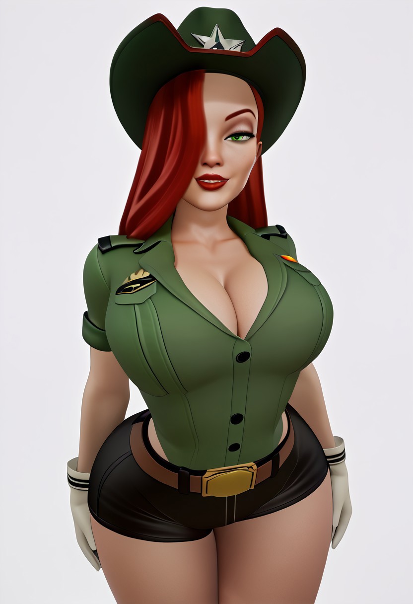 3d 3d_(artwork) absurd_res belt buckle cowgirl_hat cowgirl_outfit flannel_shirt hi_res jessica_rabbit park_ranger perfect_body ranger ranger_hat shorts tagme who_framed_roger_rabbit